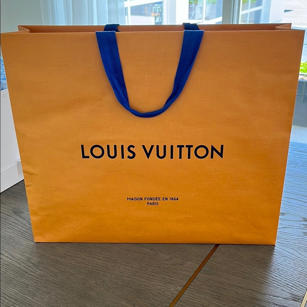 Louis Vuitton Orange Shopping Bag with Blue Handles